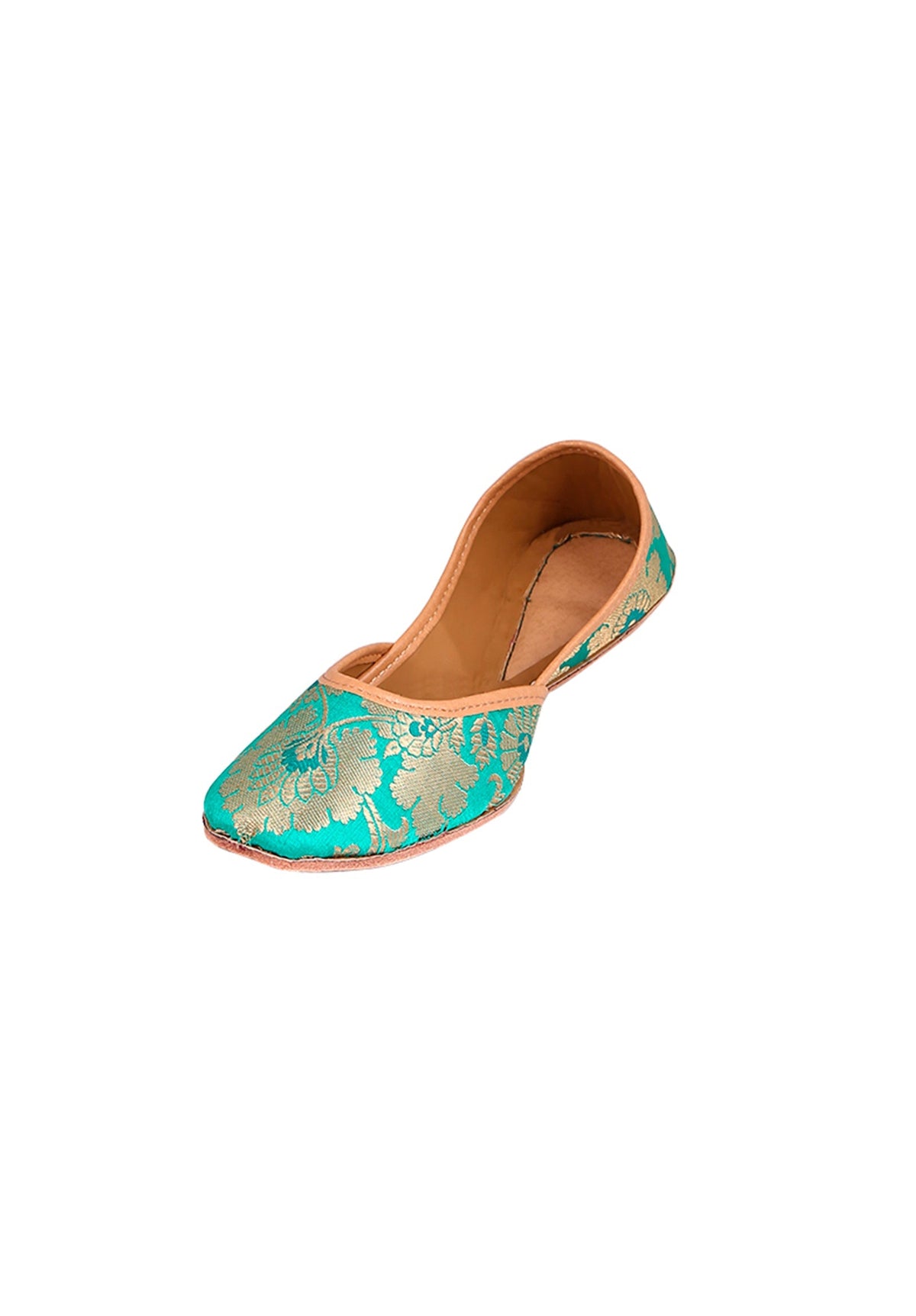 Cyan Brocade Genuine Leather Punjabi Jutti サイズ EU39