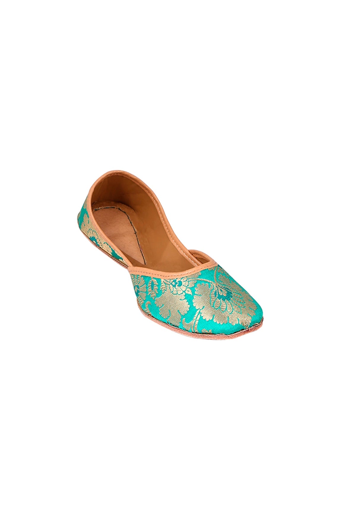 Cyan Brocade Genuine Leather Punjabi Jutti サイズ EU41