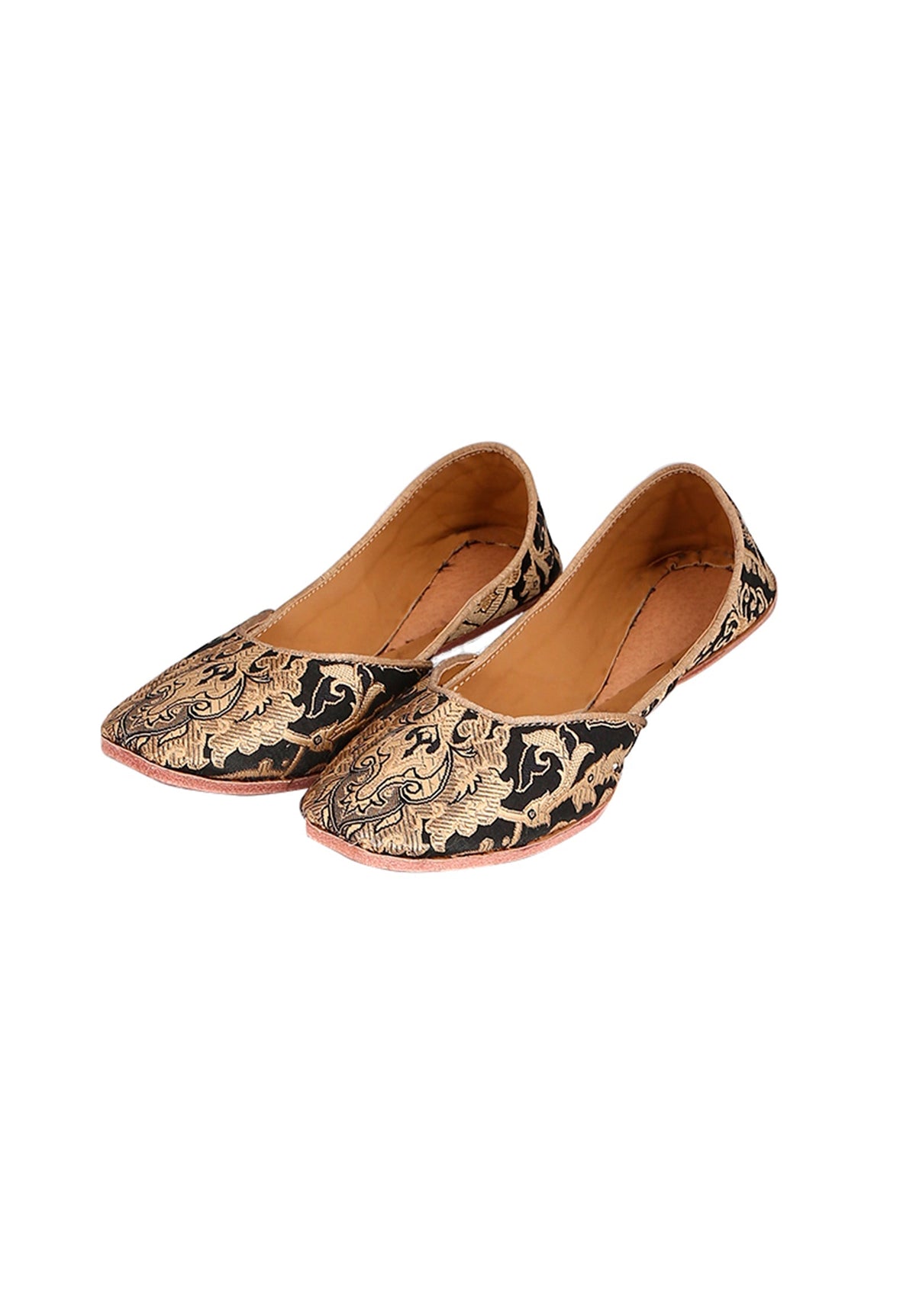 Black Brocade Genuine Leather Punjabi Jutti サイズ EU40