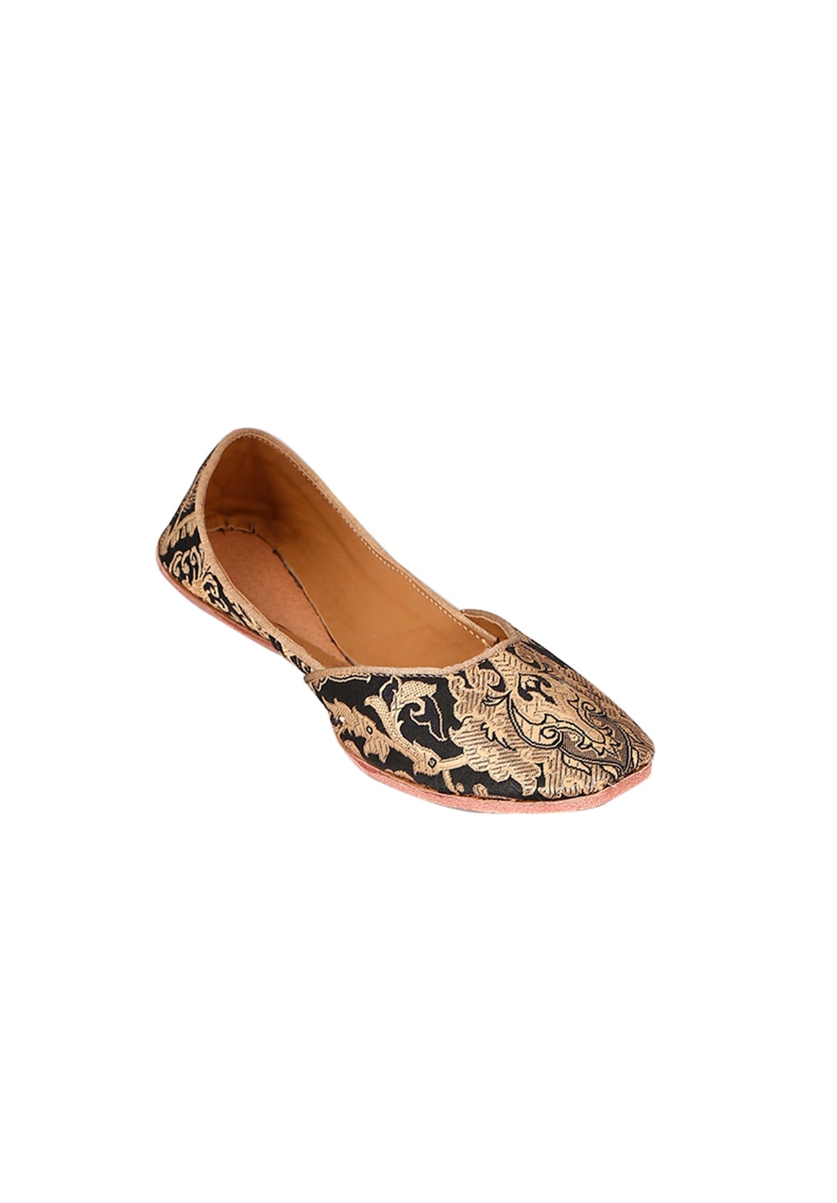 Black Brocade Genuine Leather Punjabi Jutti サイズ EU41
