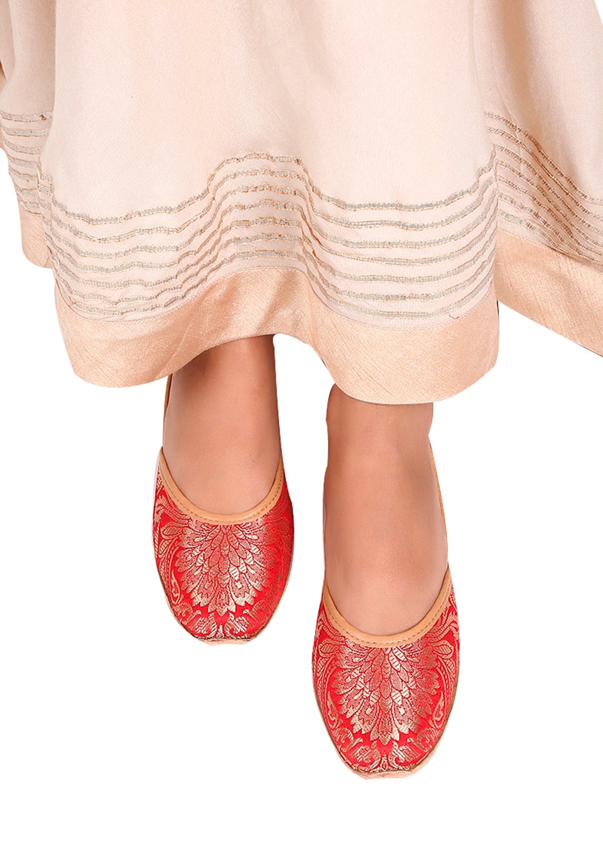 Red Brocade Genuine Leather Punjabi Jutti サイズ EU38