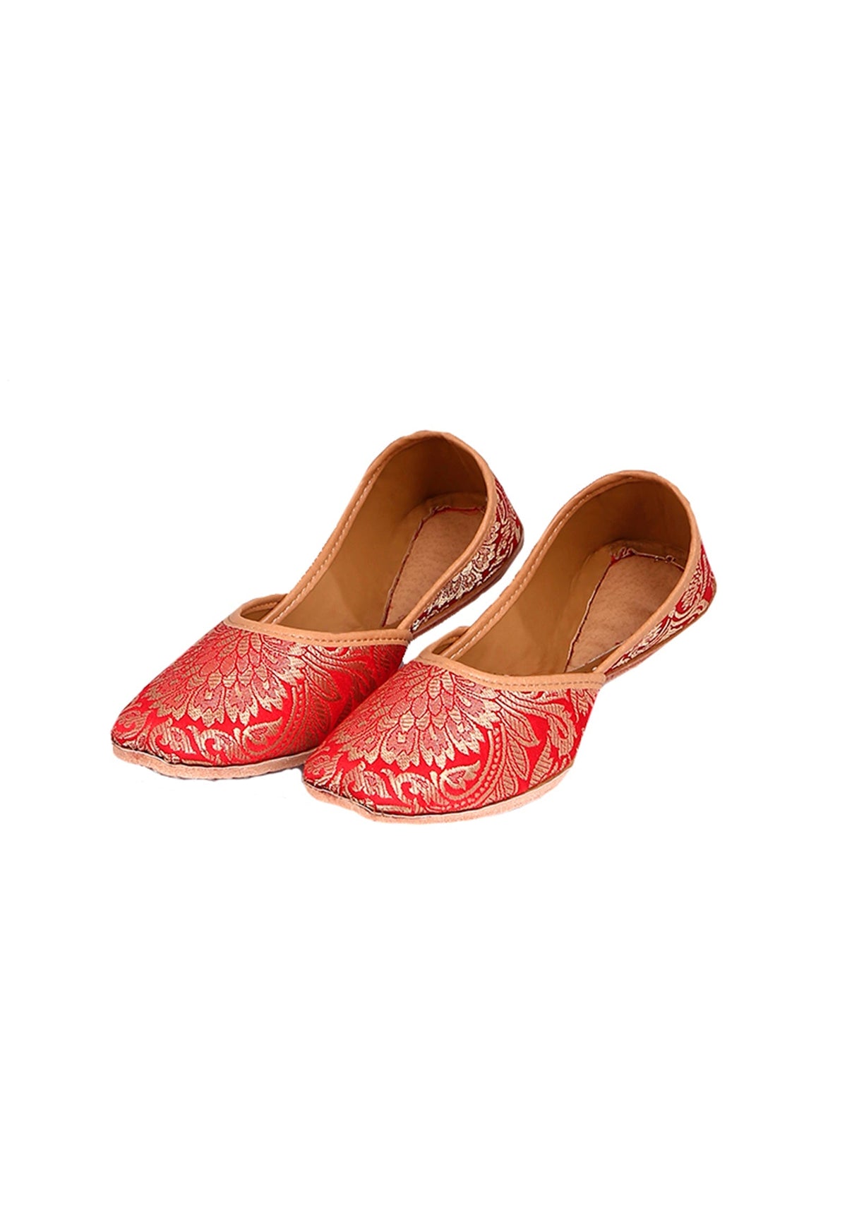 Red Brocade Genuine Leather Punjabi Jutti サイズ EU41