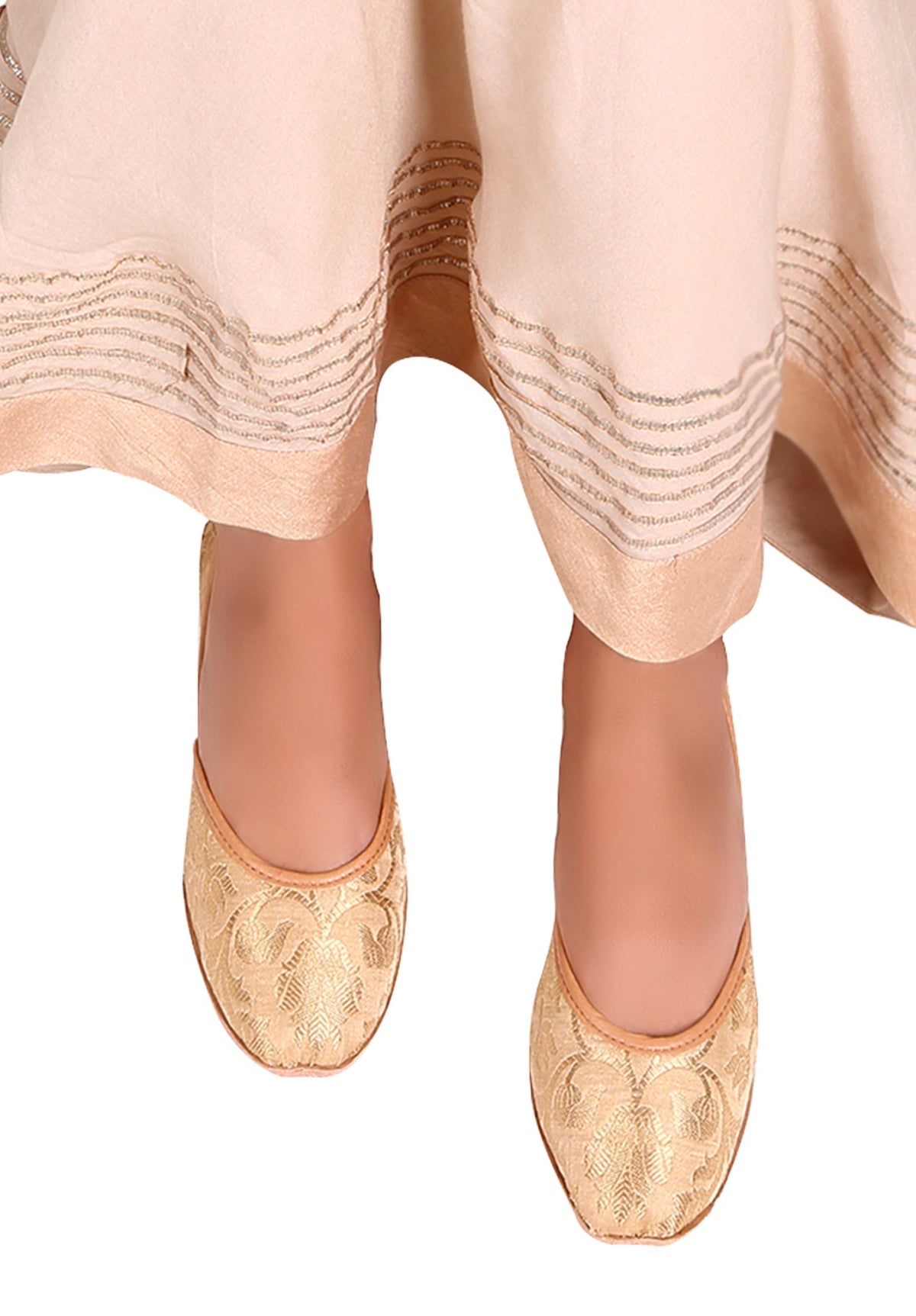 Beige Brocade Genuine Leather Punjabi Jutti サイズ EU41