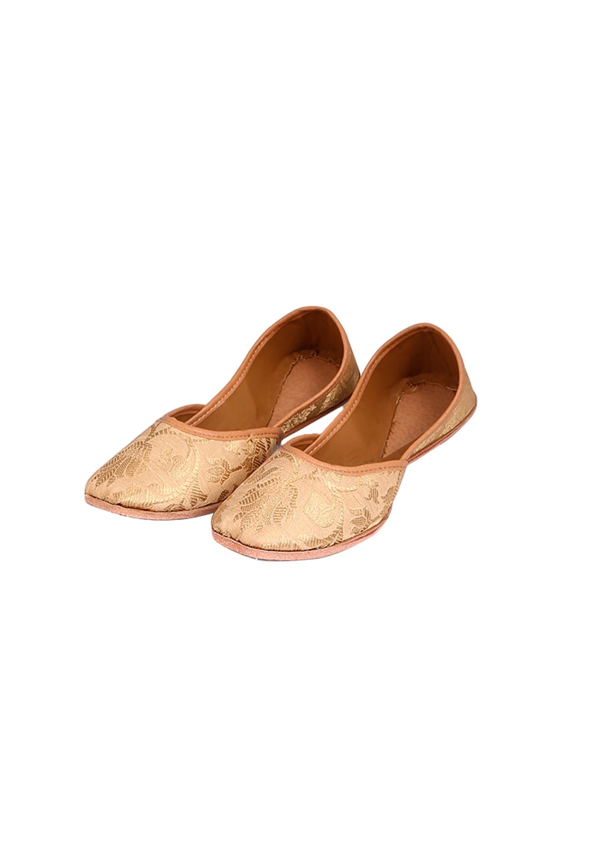 Beige Brocade Genuine Leather Punjabi Jutti サイズ EU37