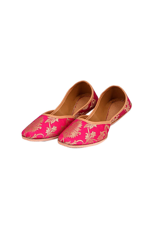 Fuchsia Brocade Genuine Leather Punjabi Jutti サイズ EU38