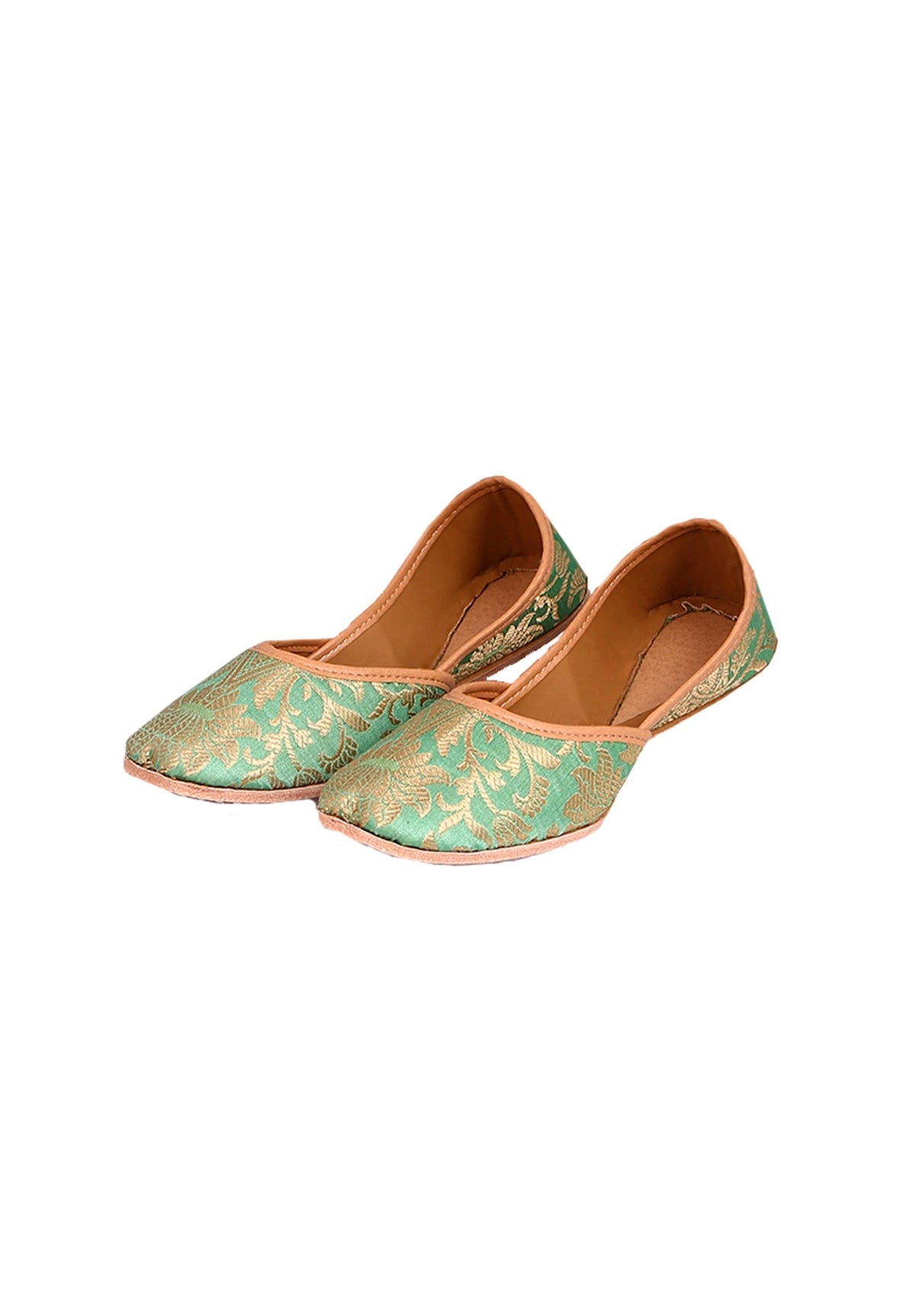 Mint Green Brocade Genuine Leather Punjabi Jutti サイズ EU41