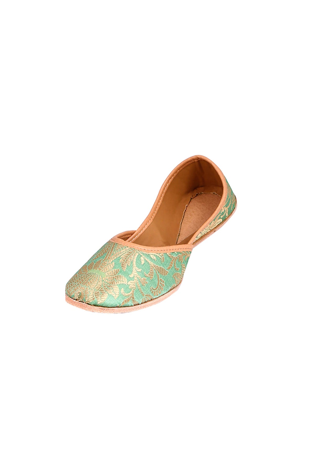 Mint Green Brocade Genuine Leather Punjabi Jutti サイズ EU38