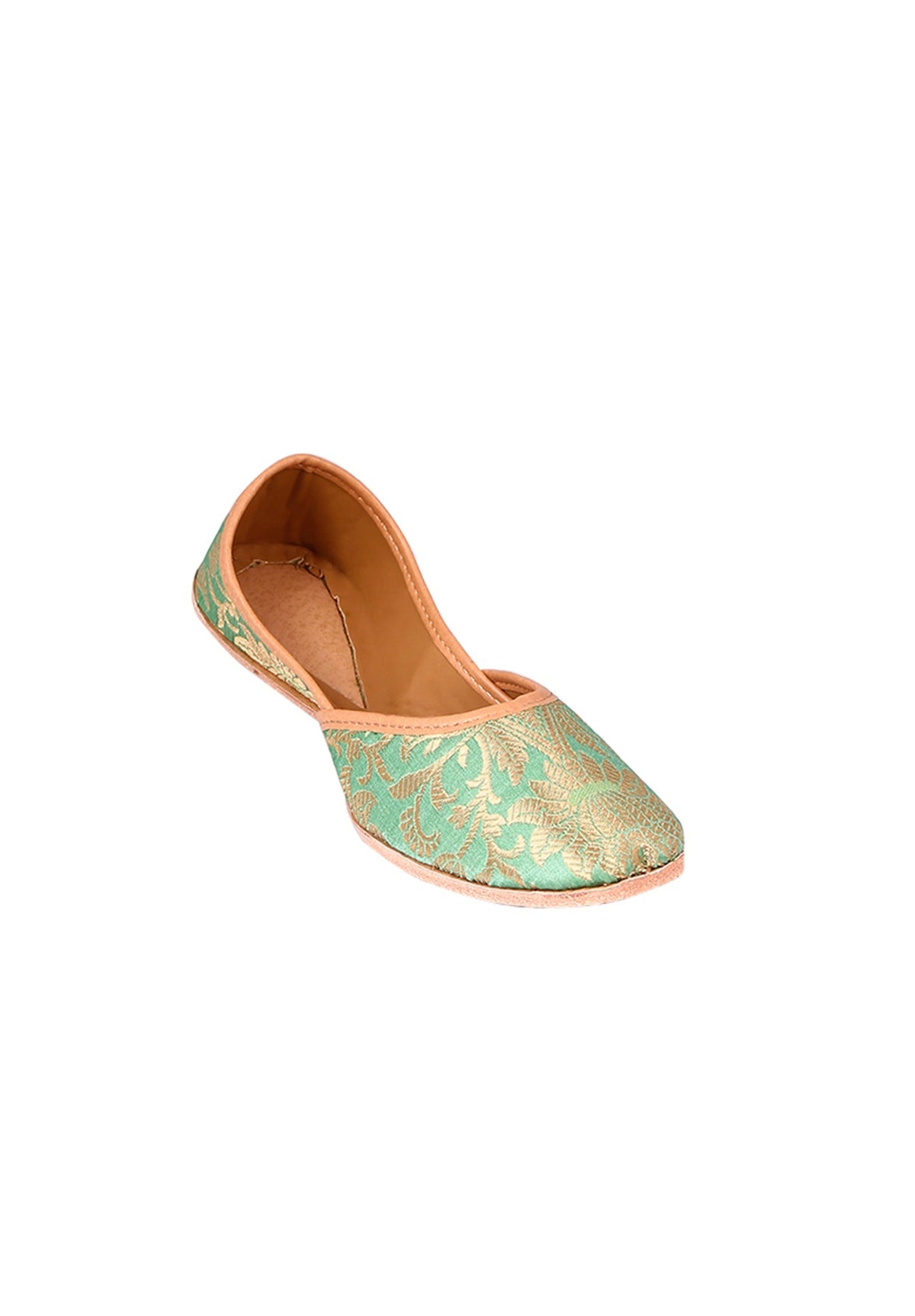 Mint Green Brocade Genuine Leather Punjabi Jutti サイズ EU39