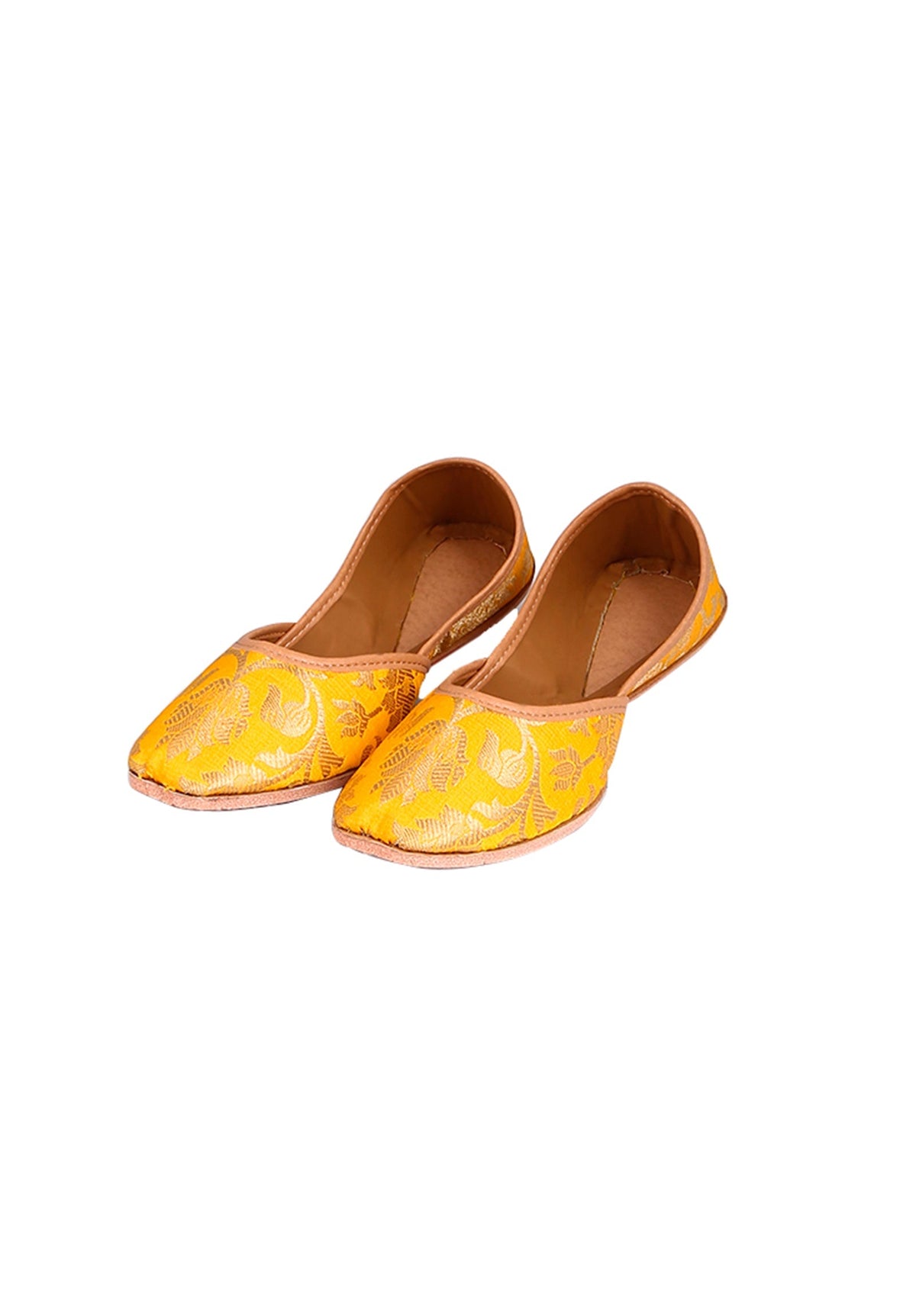 Yellow Brocade Genuine Leather Punjabi Jutti サイズ EU41