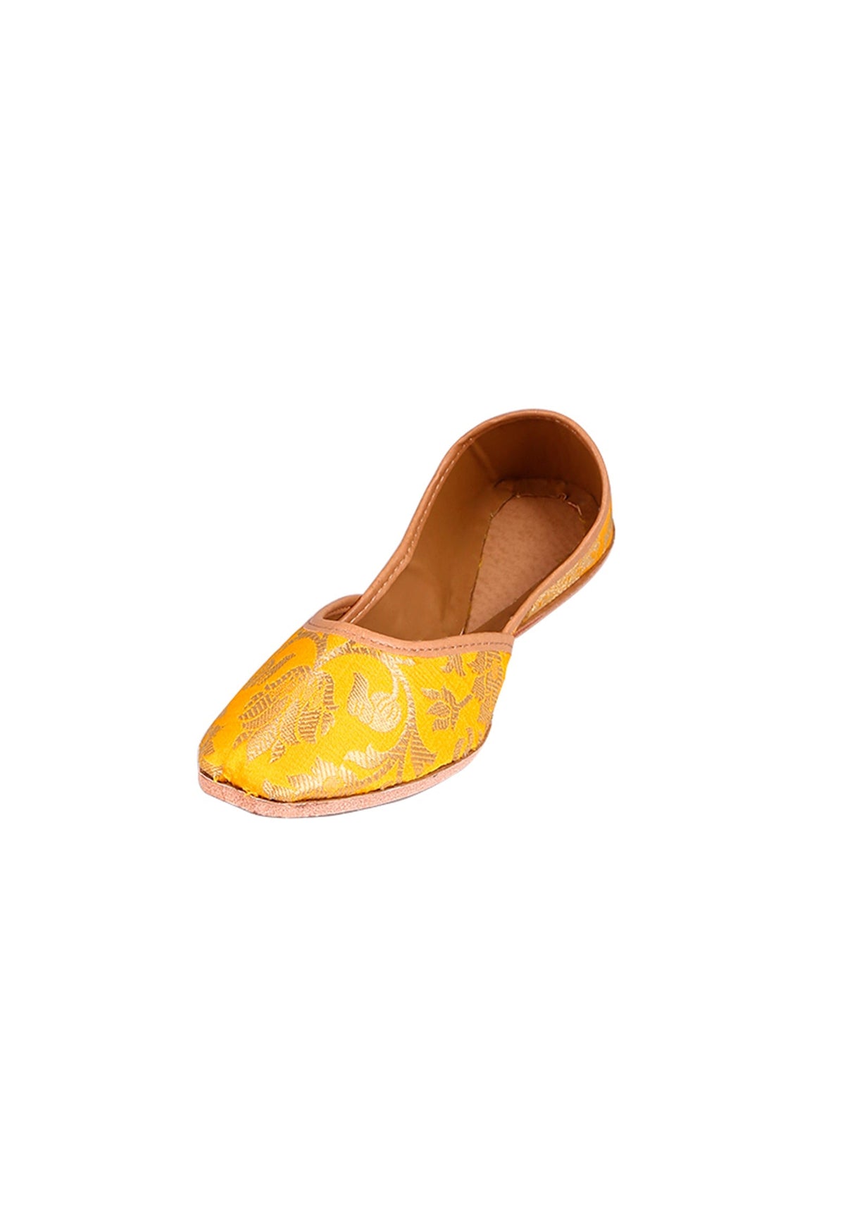 Yellow Brocade Genuine Leather Punjabi Jutti サイズ EU40