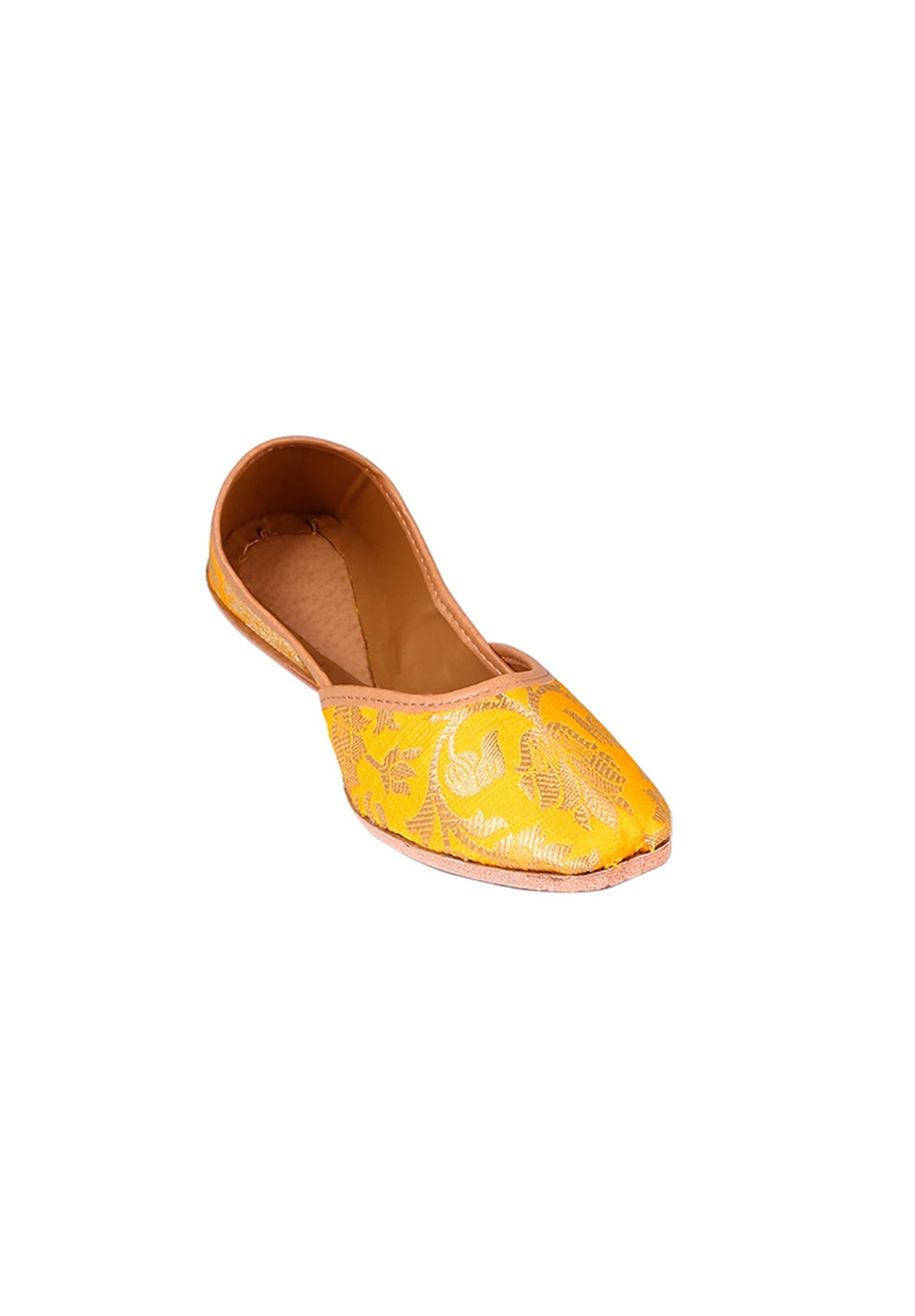 Yellow Brocade Genuine Leather Punjabi Jutti サイズ EU41
