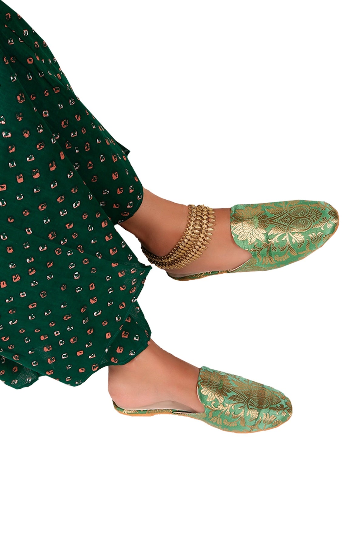 Green Brocade Slider Mules サイズ EU37
