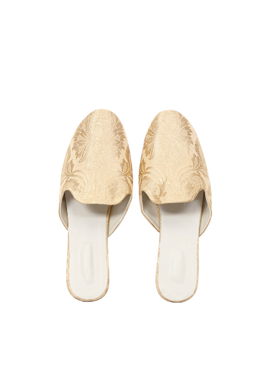 Beige Brocade Slider Mules サイズ EU38