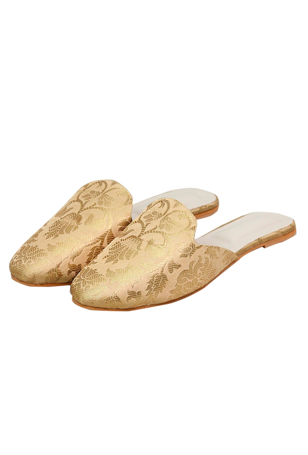 Beige Brocade Slider Mules サイズ EU38