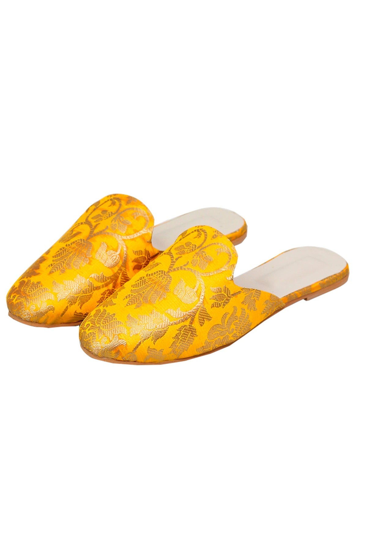 Mango Yellow Brocade Slider Mules サイズ EU37