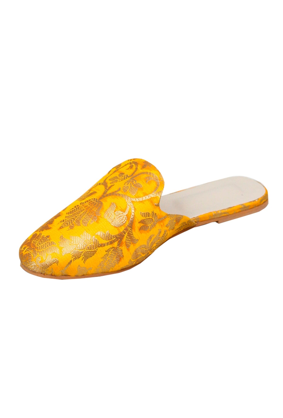 Mango Yellow Brocade Slider Mules サイズ EU41