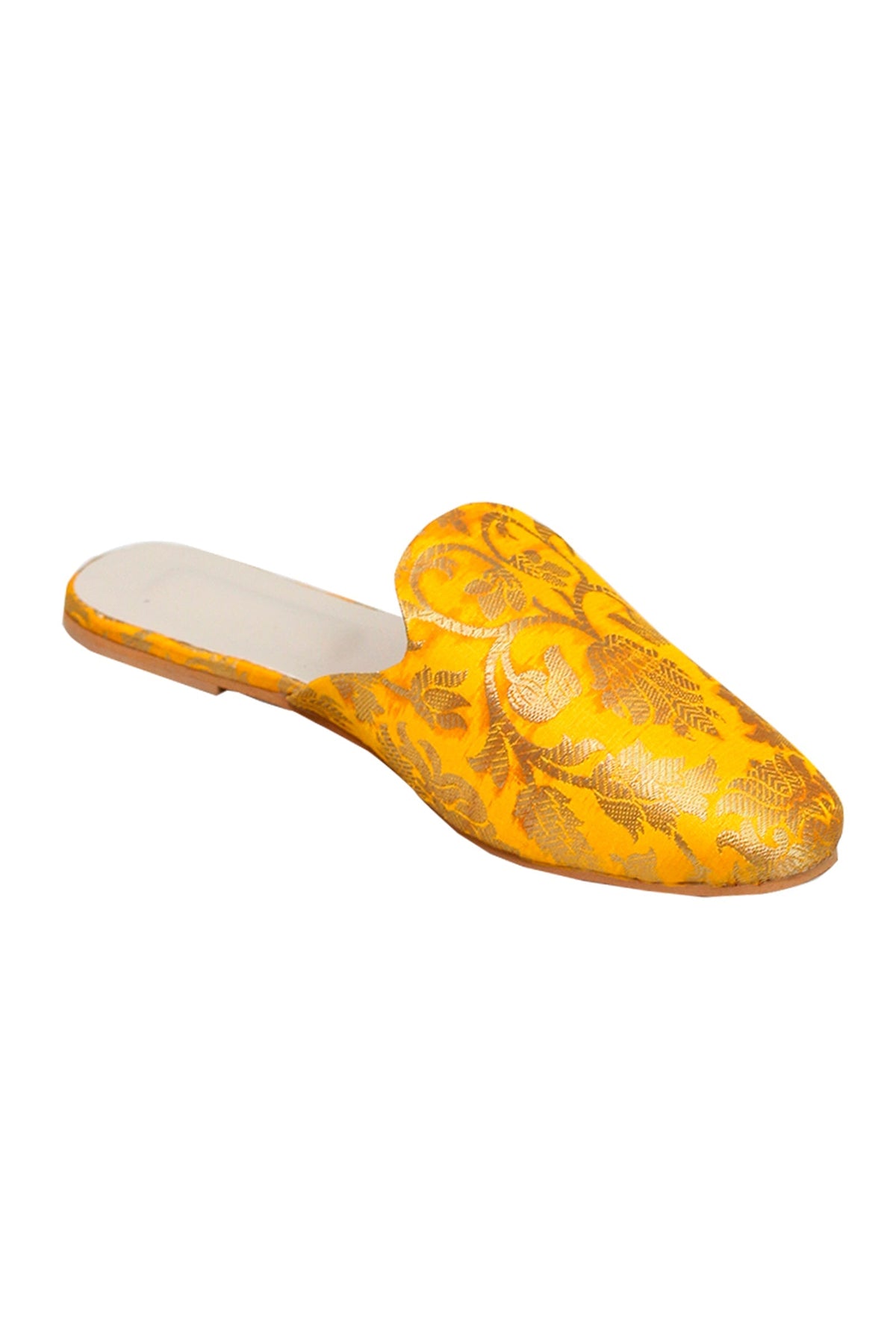 Mango Yellow Brocade Slider Mules サイズ EU38