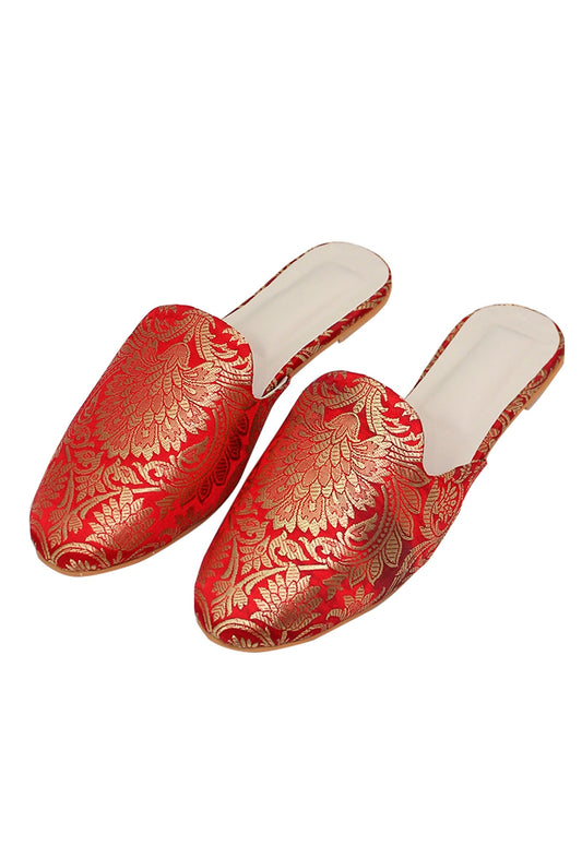 Ornate Red Brocade Slider Mules サイズ EU38
