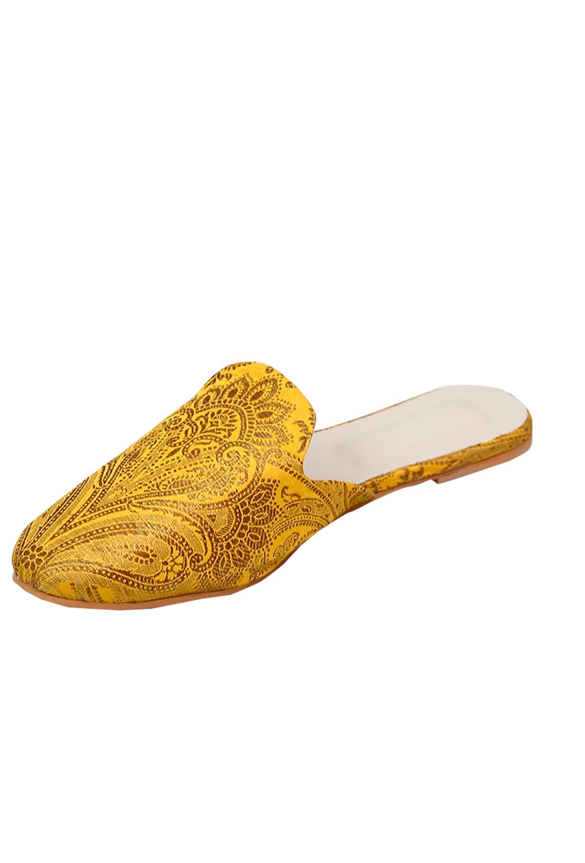 Intricate Yellow Brocade Slider Mules サイズ EU39