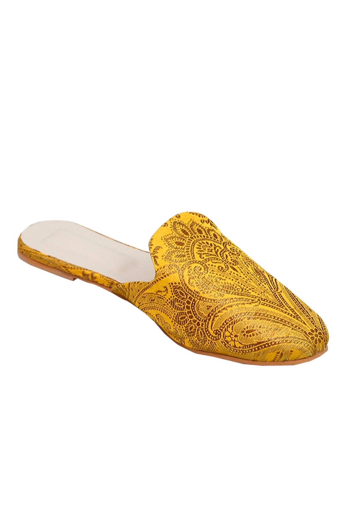 Intricate Yellow Brocade Slider Mules サイズ EU37