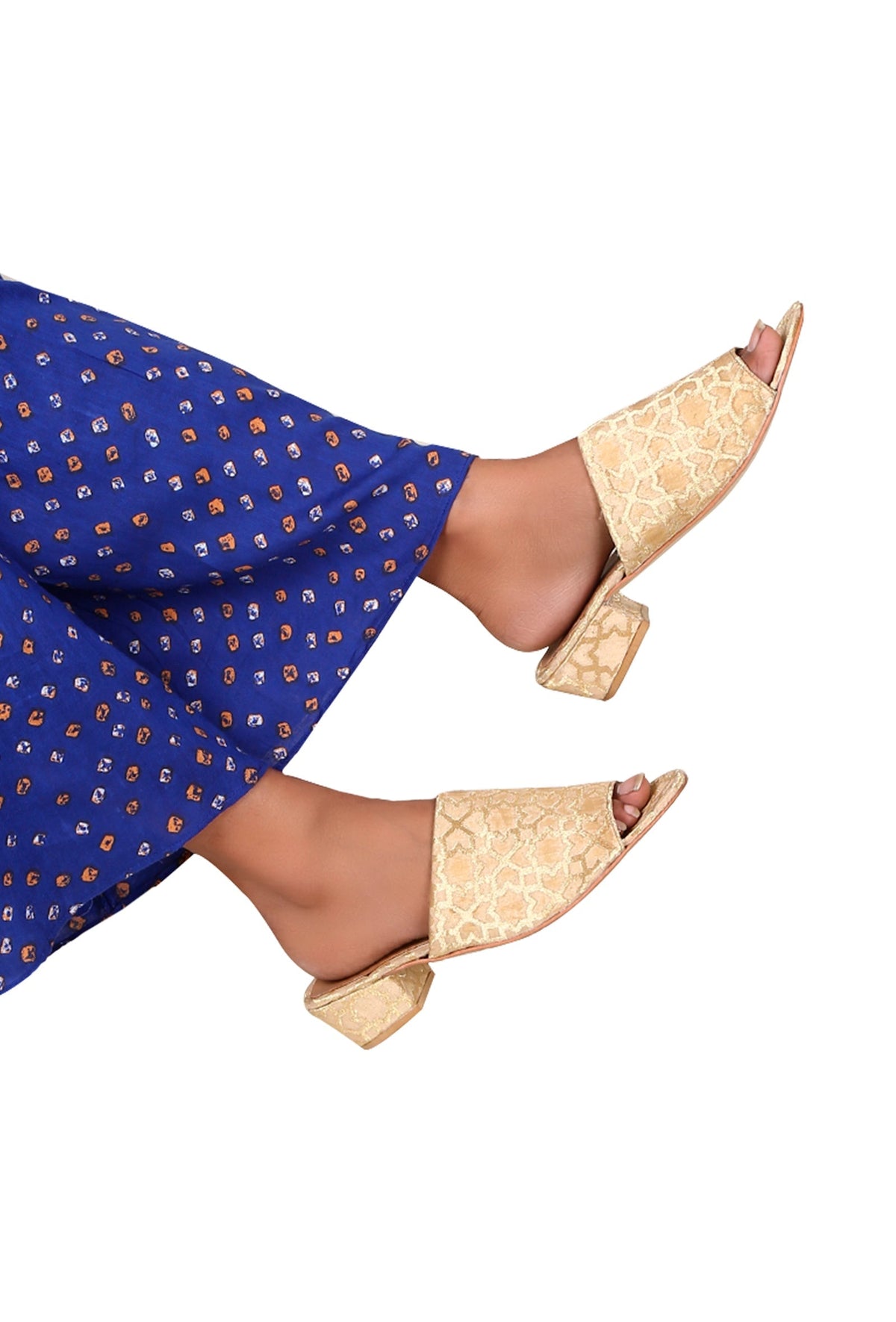 Beige Brocade Block Heels サイズ EU36