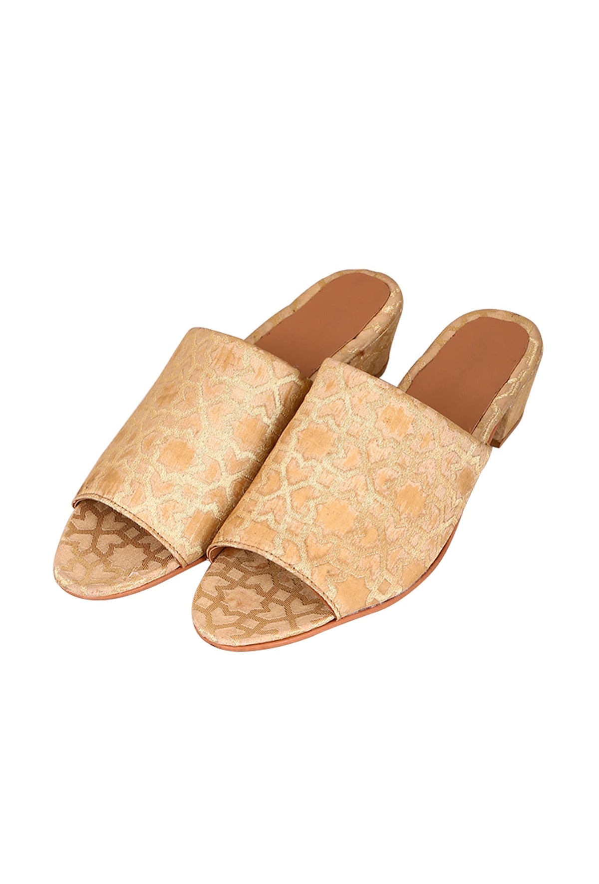 Beige Brocade Block Heels サイズ EU37