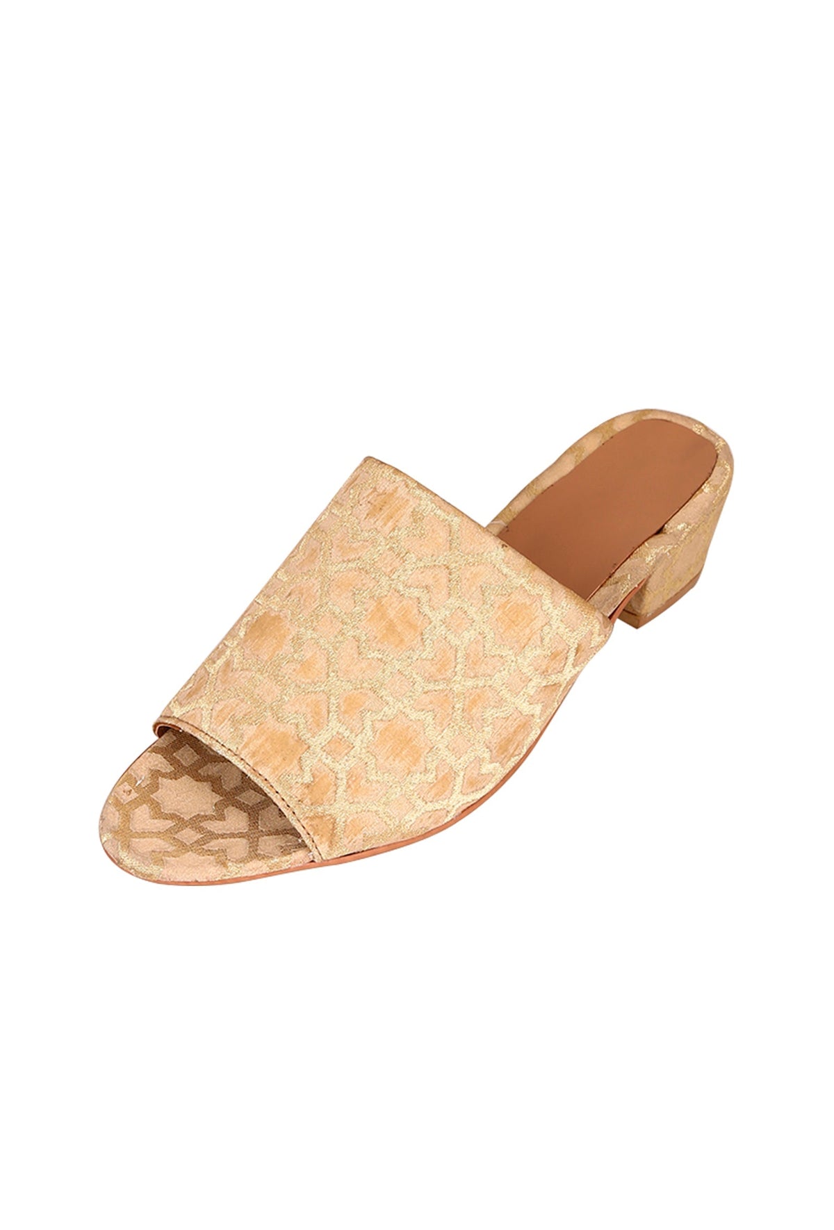 Beige Brocade Block Heels サイズ EU39