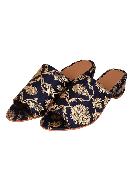 Black Brocade Block Heels サイズ EU38