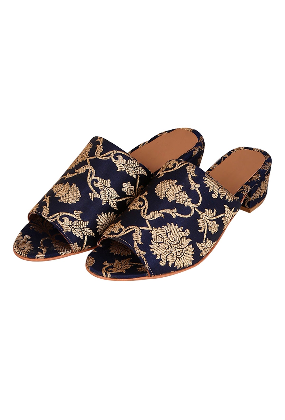 Black Brocade Block Heels サイズ EU41