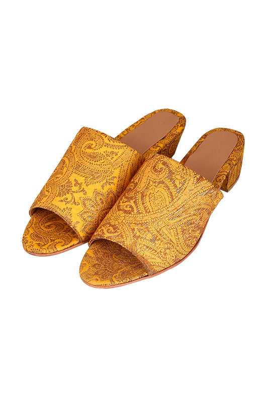 Mustard Yellow Brocade Block Heels サイズ EU38