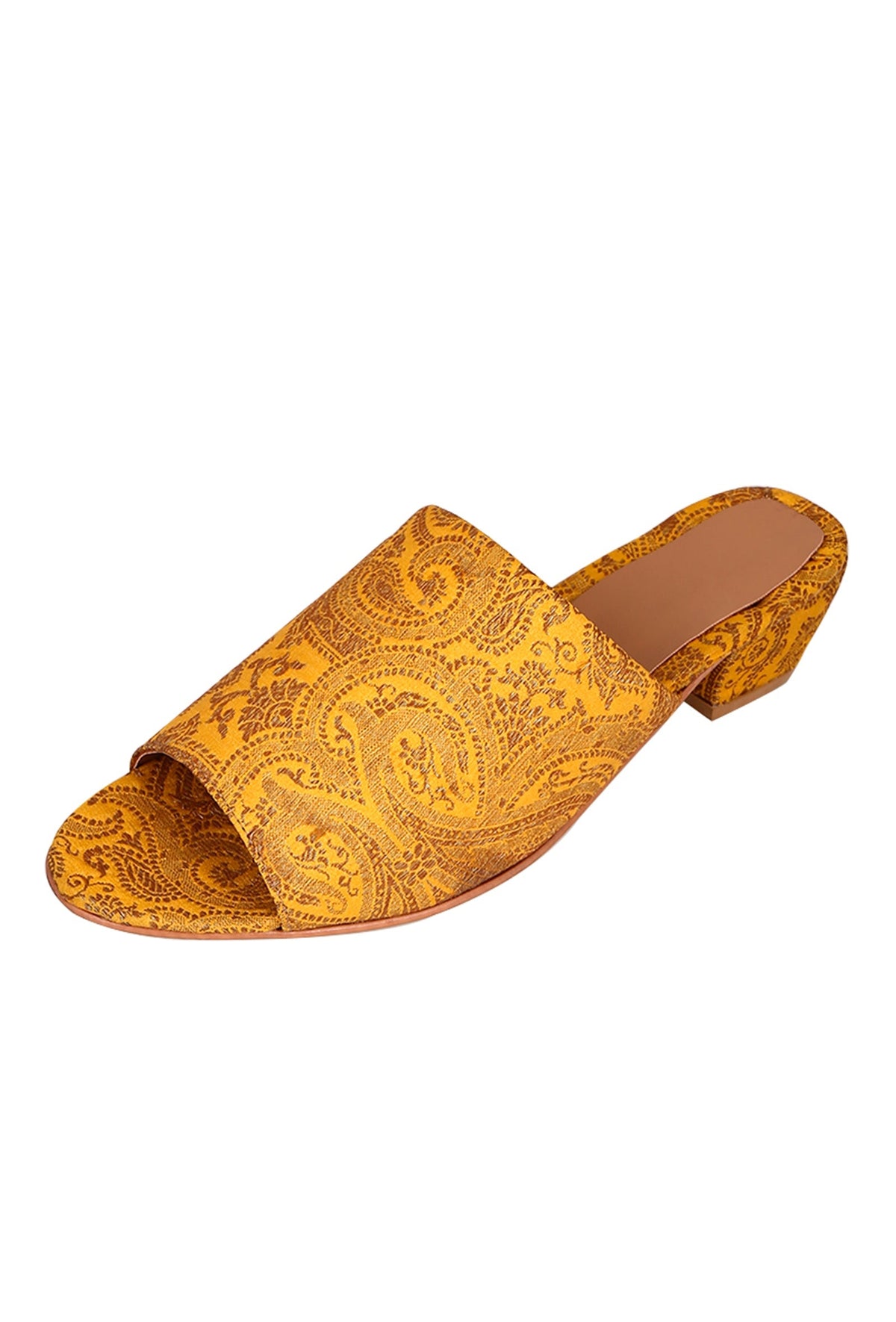 Mustard Yellow Brocade Block Heels サイズ EU38
