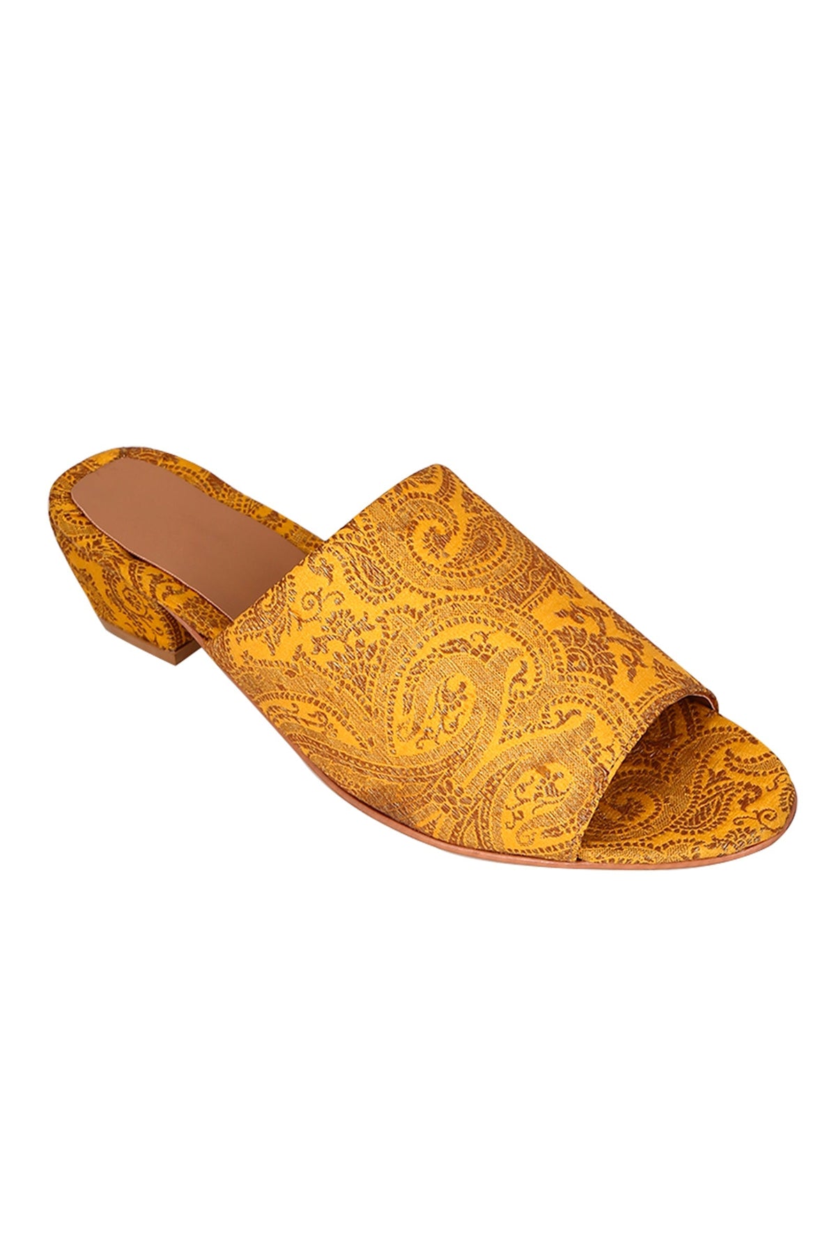 Mustard Yellow Brocade Block Heels サイズ EU40