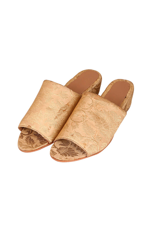 Nude Beige Brocade Block Heels サイズ EU38