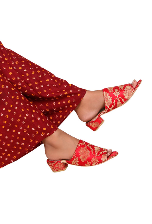 Red Brocade Block Heels サイズ EU38