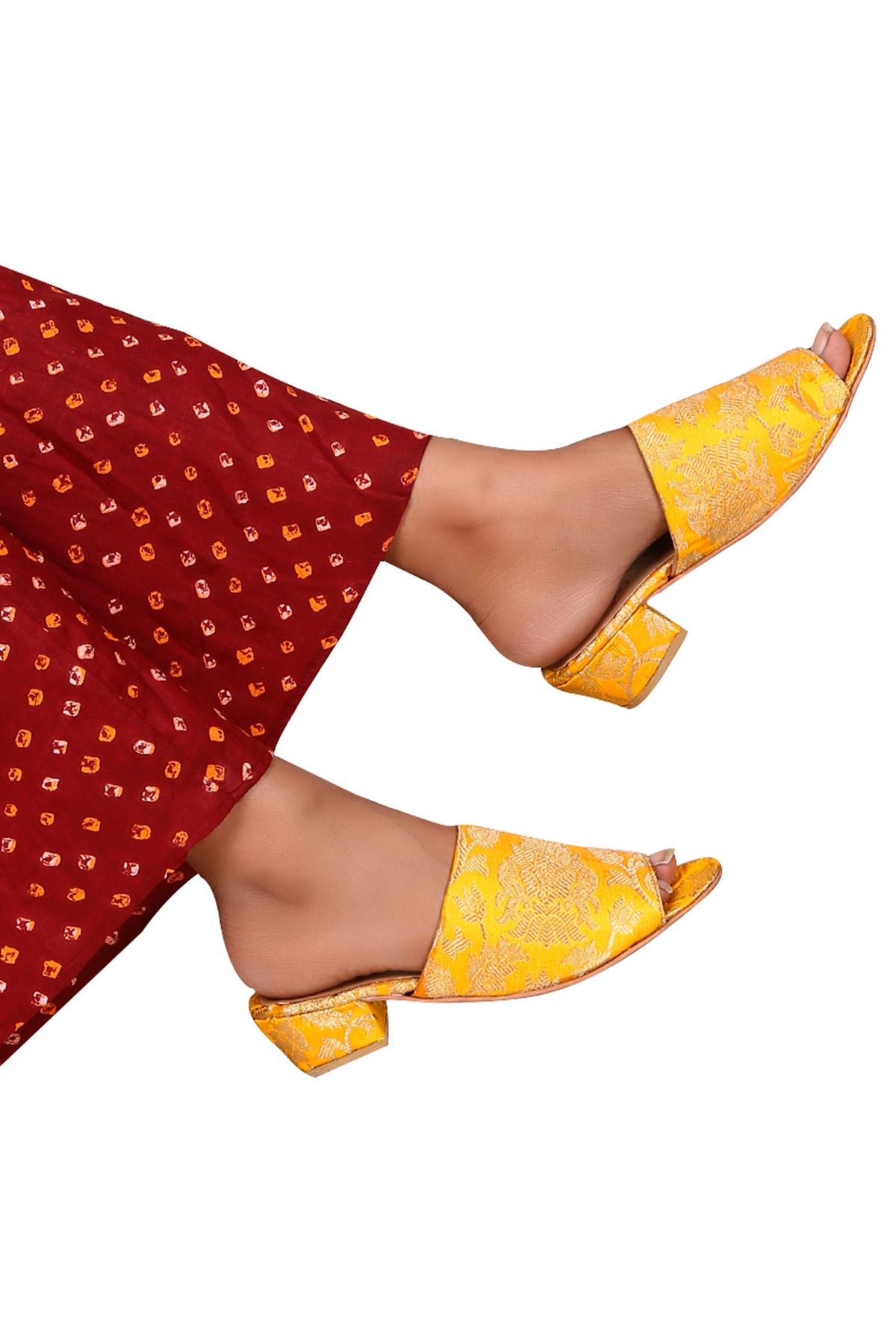 Yellow Brocade Block Heels サイズ EU36
