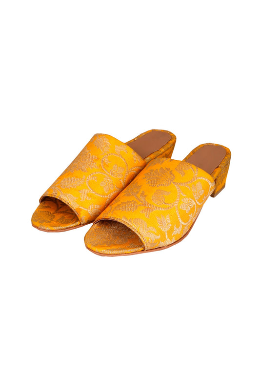 Yellow Brocade Block Heels サイズ EU38