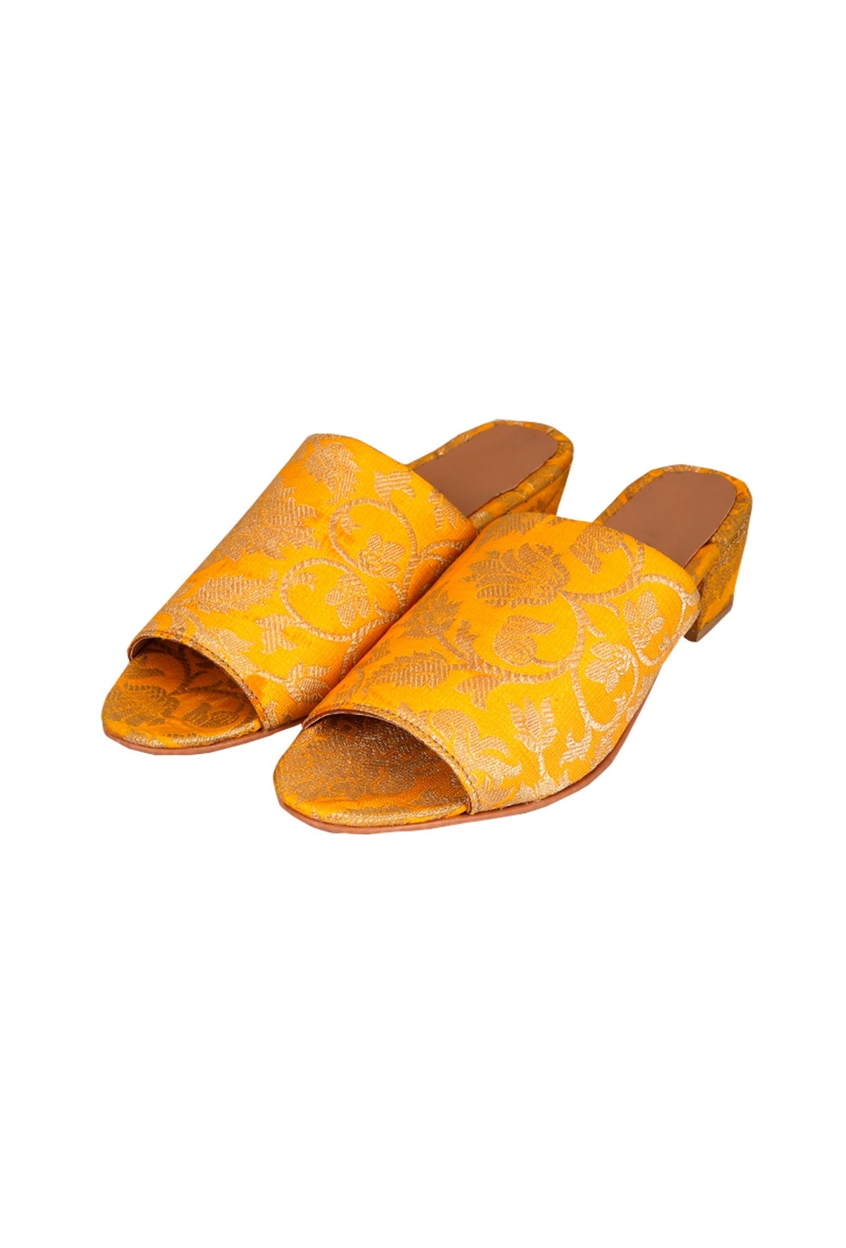 Yellow Brocade Block Heels サイズ EU39