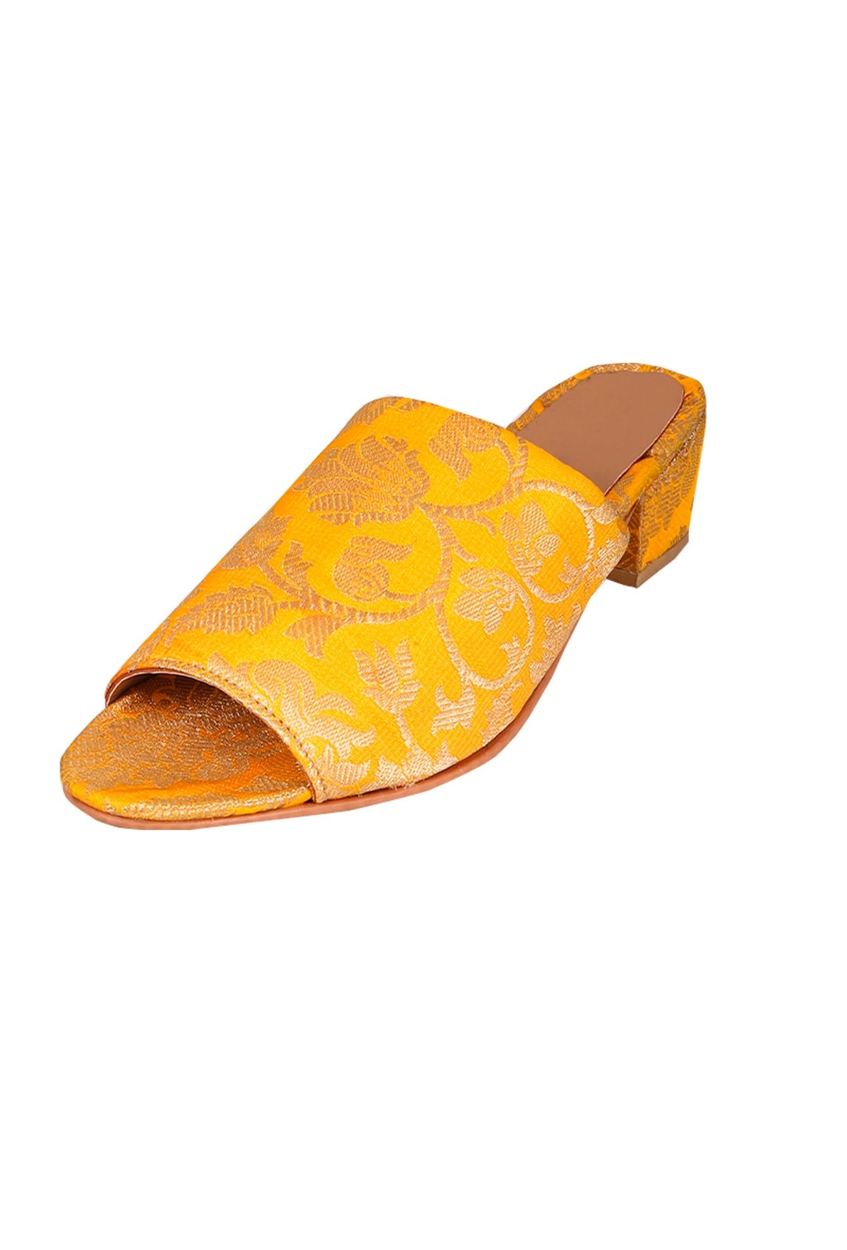 Yellow Brocade Block Heels サイズ EU36