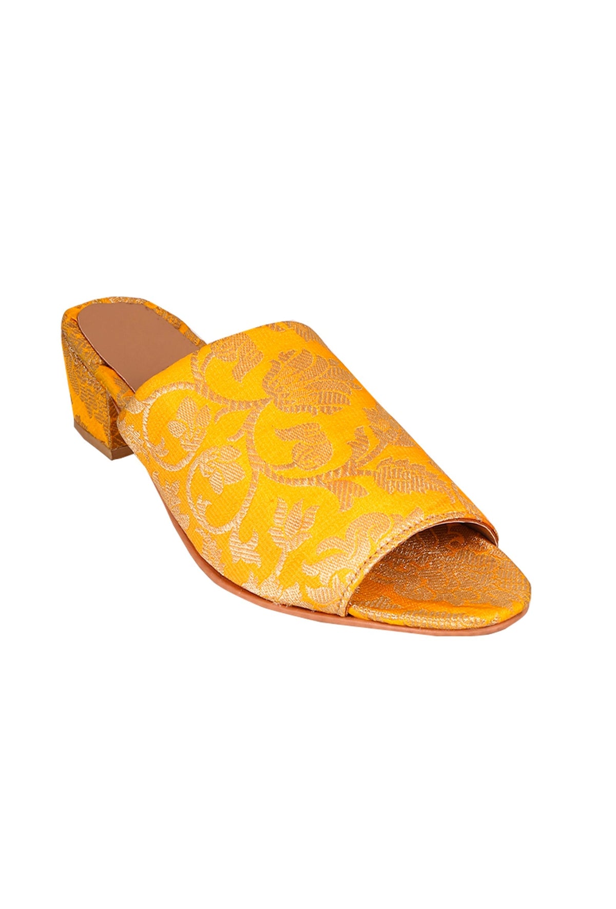 Yellow Brocade Block Heels サイズ EU40
