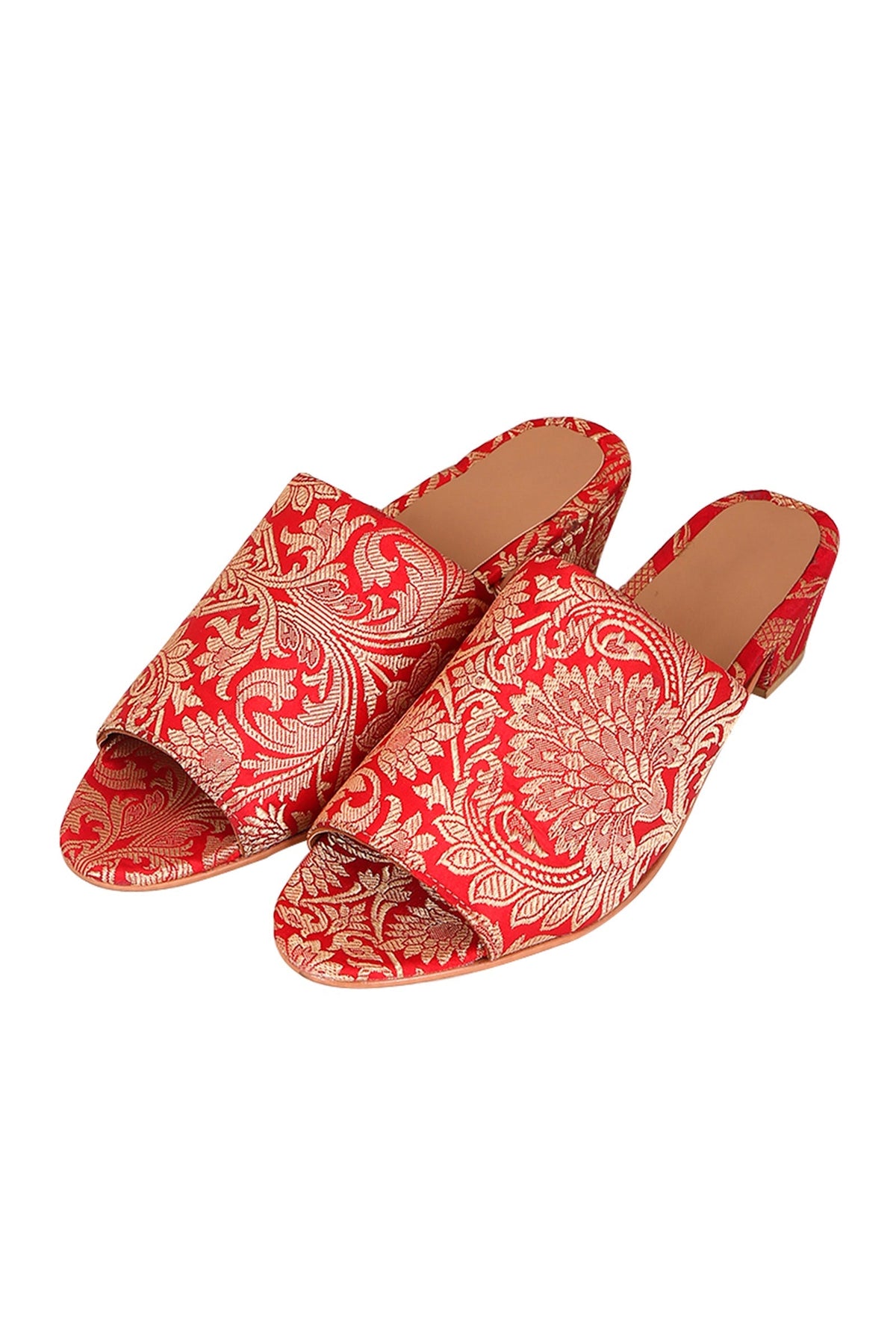 Rose Red Brocade Block Heels サイズ EU38