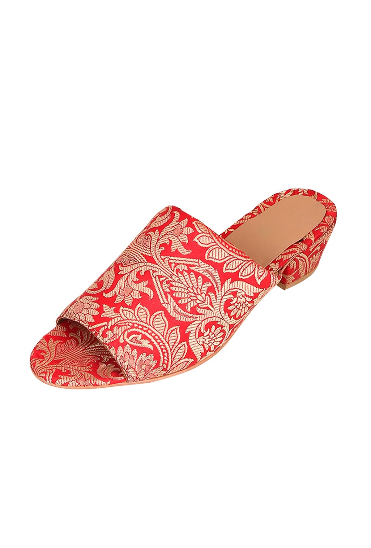 Rose Red Brocade Block Heels サイズ EU38