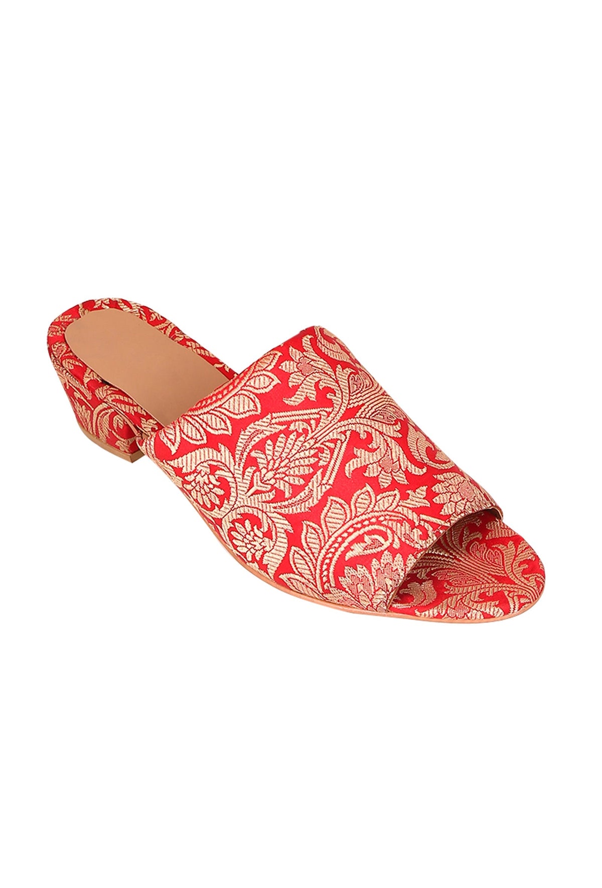 Rose Red Brocade Block Heels サイズ EU38