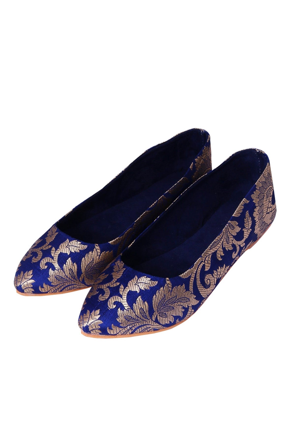Blue Brocade Pointed Toe Ballerina Flats サイズ EU35
