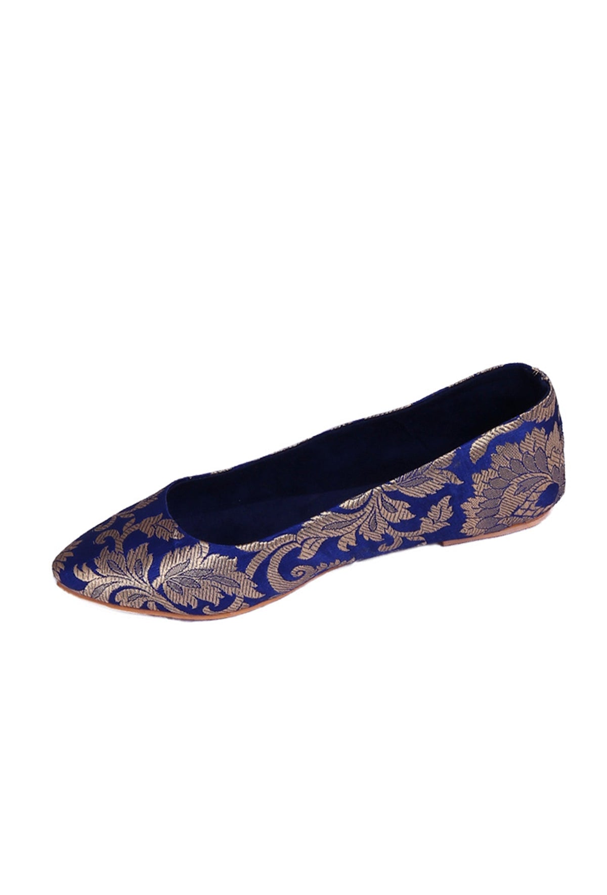 Blue Brocade Pointed Toe Ballerina Flats サイズ EU35
