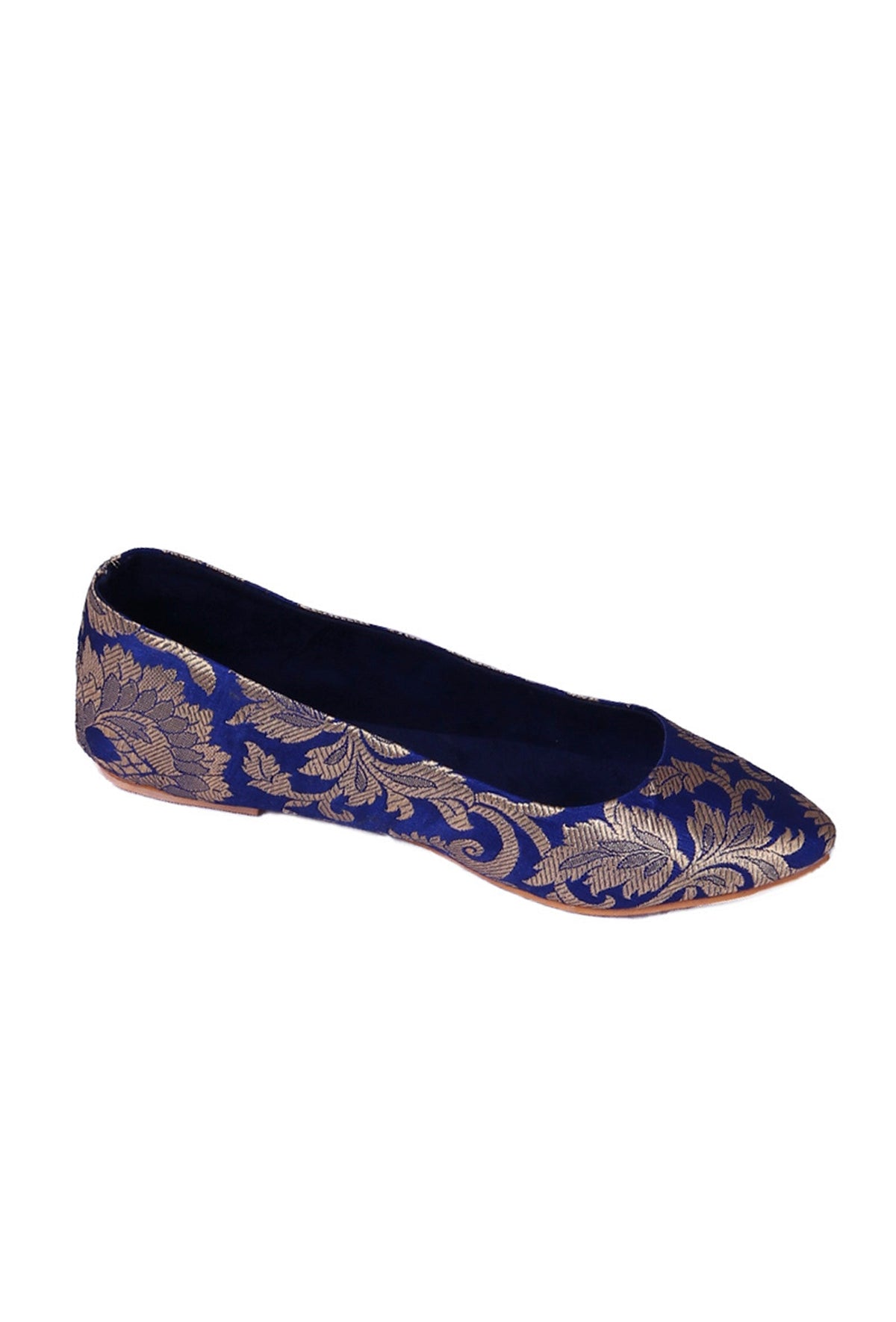 Blue Brocade Pointed Toe Ballerina Flats サイズ EU37