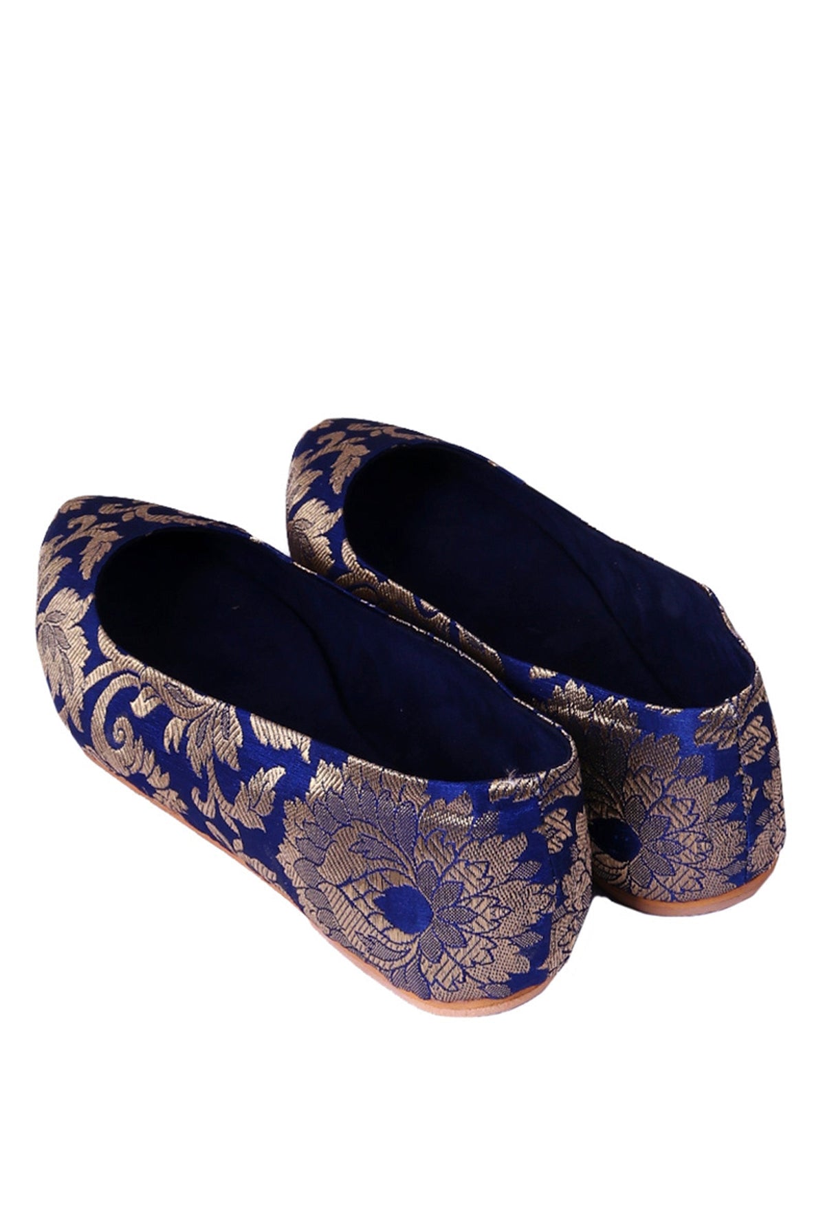 Blue Brocade Pointed Toe Ballerina Flats サイズ EU41