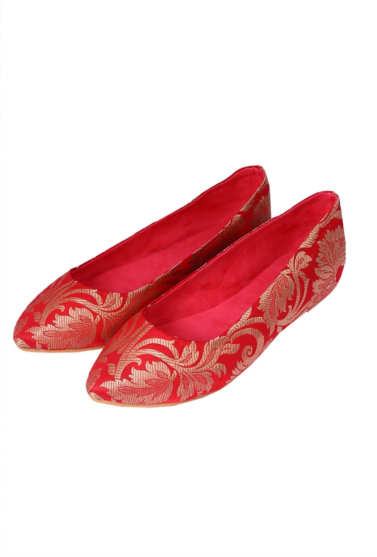 Red Brocade Pointed Toe Ballerina Flats サイズ EU38