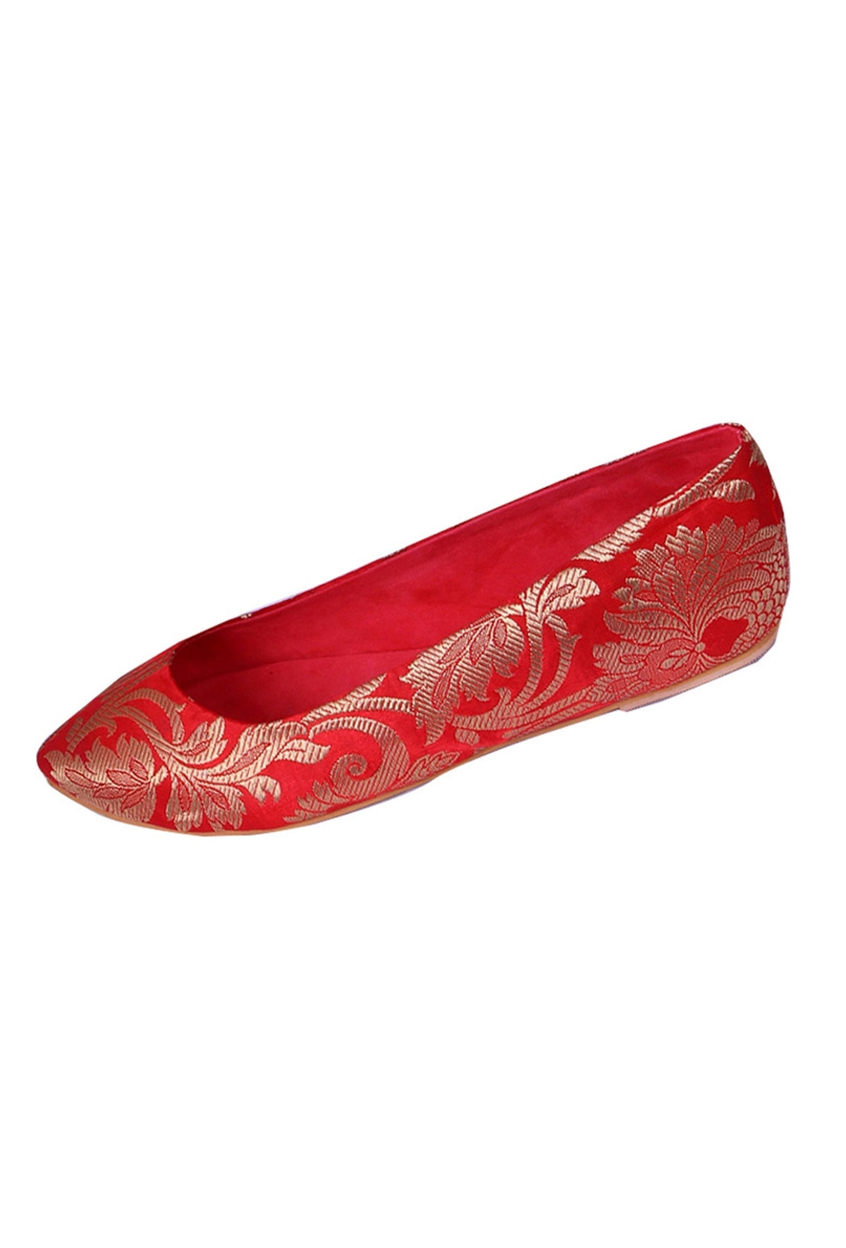 Red Brocade Pointed Toe Ballerina Flats サイズ EU42
