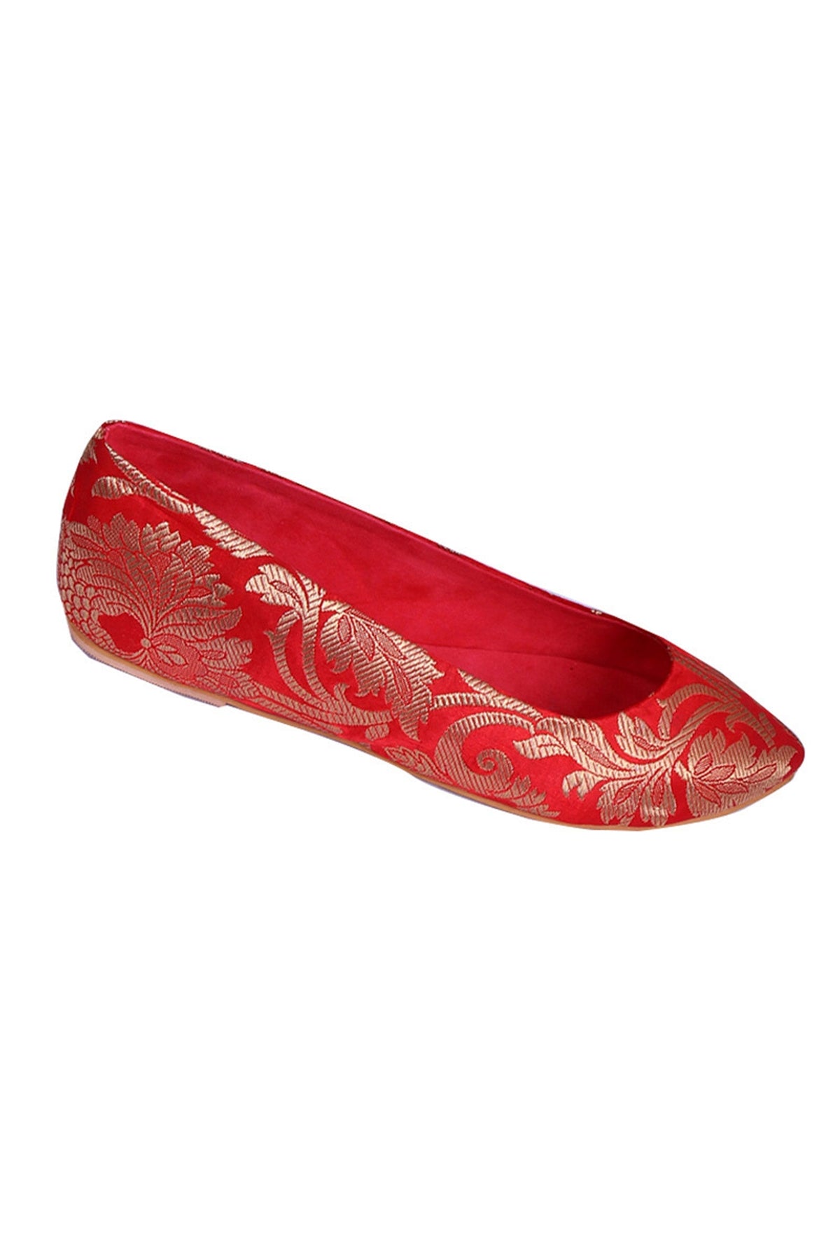 Red Brocade Pointed Toe Ballerina Flats サイズ EU40