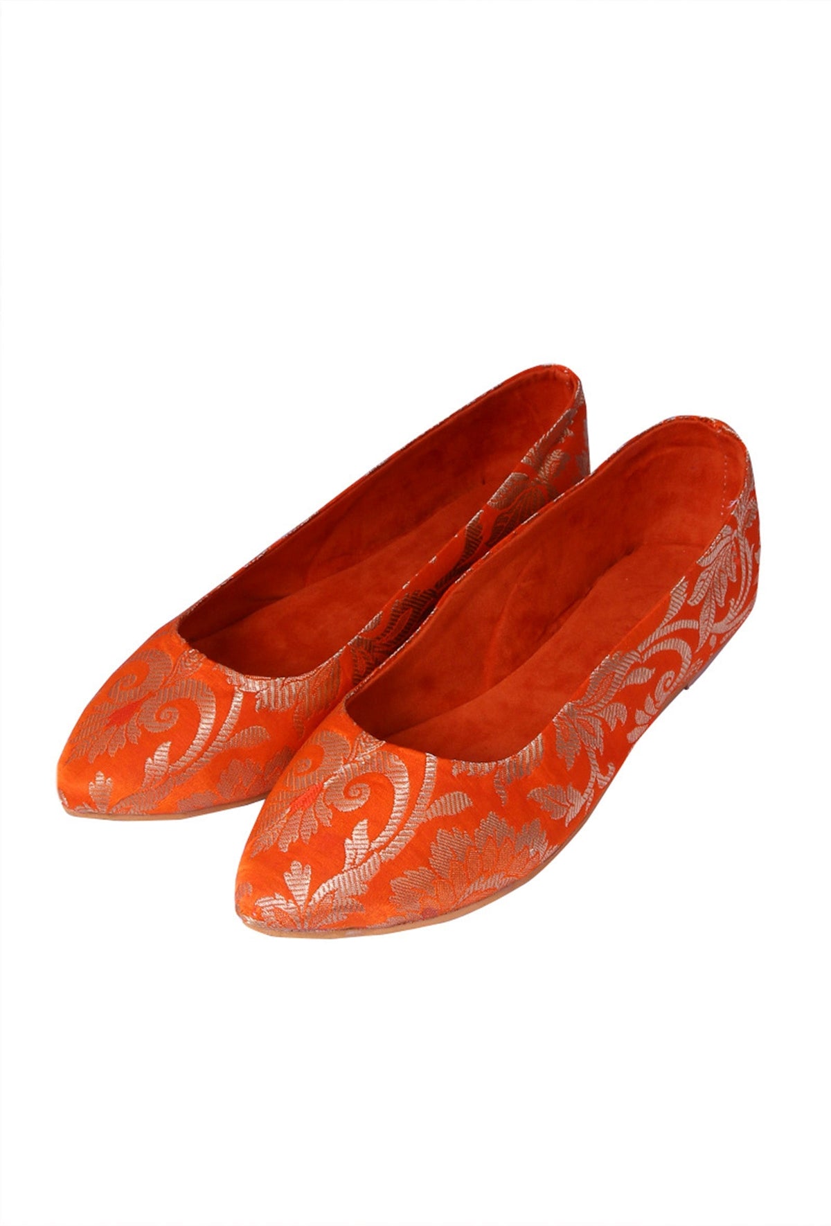 Orange Brocade Pointed Toe Ballerina Flats サイズ EU35